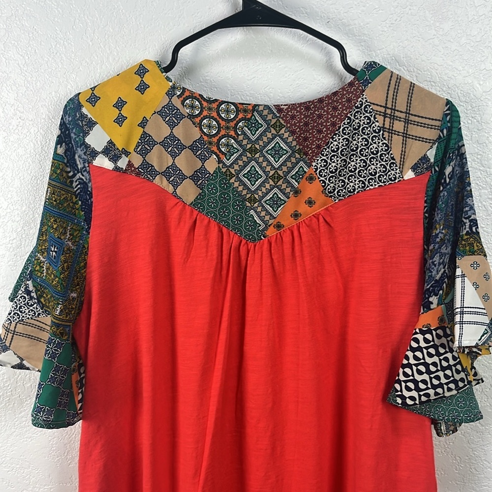 Umgee Orange/Red And Multi Color Flutter Sleeve T… - image 8